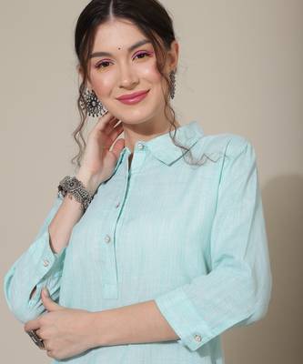 Blue plain cotton cotton-kurtis 2
