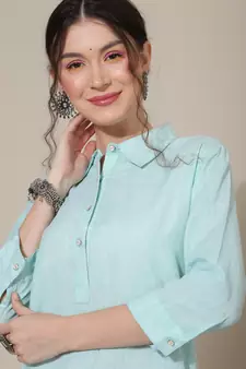 Blue plain cotton cotton-kurtis