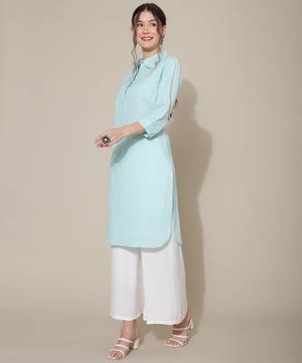 Blue plain cotton cotton-kurtis 3