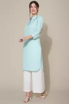 Blue plain cotton cotton-kurtis