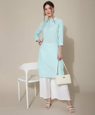 Blue plain cotton cotton-kurtis 5