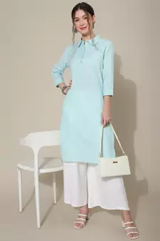 Blue plain cotton cotton-kurtis