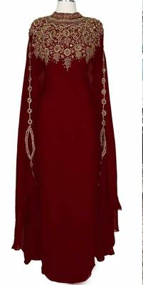 Sale !! Royal Dubai Moroccan Islamic Kaftan Zari Work Abaya Maxi Bell Sleeve Farasha Women Dress Takshita Var 1