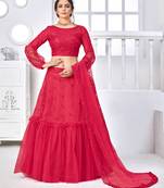 ADORABLE RANI PINK THREAD WITH SEQUINS EMBROIDERED NET PARTY WEAR LEHENGA CHOLI