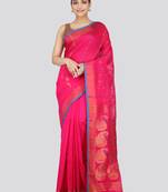 PinkLoom Women's  Pink Hand_Woven Cotton-Silk-Sarees With Unstitched Blouse Piece