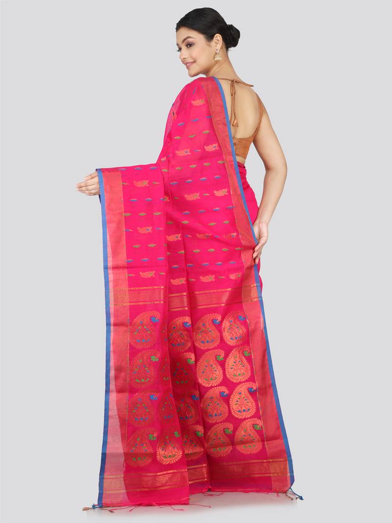 PinkLoom Women's  Pink Hand_Woven Cotton-Silk-Sarees With Unstitched Blouse Piece