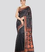 PinkLoom Women's  Grey Hand_Woven Cotton-Silk-Sarees With Unstitched Blouse Piece