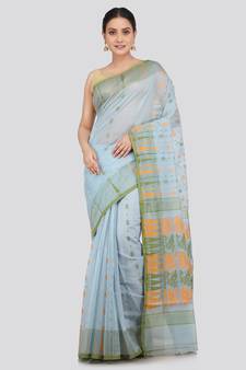 Pinkloom Women'S Multicolor Hand_Woven Soft Cotton Jamdani-Sarees Without Blouse Piece