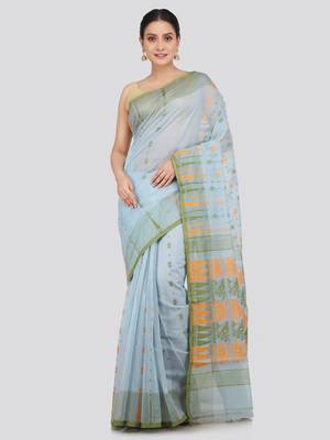 Pinkloom Women'S Multicolor Hand_Woven Soft Cotton Jamdani-Sarees Without Blouse Piece 1