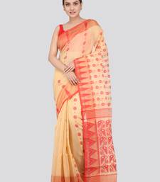Pinkloom Women'S Beige Hand_Woven Soft Cotton Jamdani-Sarees Without Blouse Piece