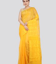 Pinkloom Women'S Yellow Hand_Woven Soft Cotton Jamdani-Sarees Without Blouse Piece