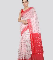 Pinkloom Women'S White Hand_Woven Soft Cotton Jamdani-Sarees Without Blouse Piece