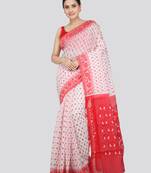Pinkloom Women'S White Hand_Woven Soft Cotton Jamdani-Sarees Without Blouse Piece