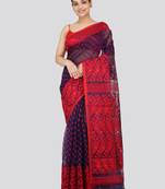 Pinkloom Women'S Blue Hand_Woven Soft Cotton Jamdani-Sarees Without Blouse Piece