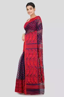 Pinkloom Women'S Blue Hand_Woven Soft Cotton Jamdani-Sarees Without Blouse Piece