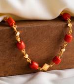  Red coral GSB mangalsutra 28" long one gram gold polished 
