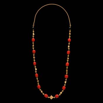  Red coral GSB mangalsutra 28" long one gram gold polished  2