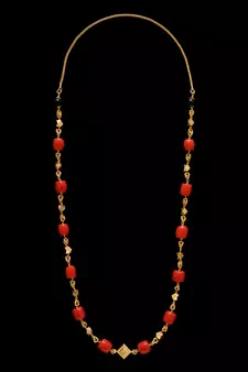  Red coral GSB mangalsutra 28" long one gram gold polished 