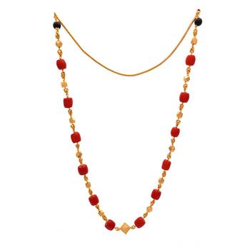  Red coral GSB mangalsutra 28" long one gram gold polished  3