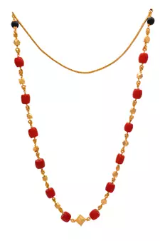  Red coral GSB mangalsutra 28" long one gram gold polished 