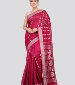 PinkLoom Women's  Pink Hand_Woven Cotton-Silk-Sarees With Unstitched Blouse Piece