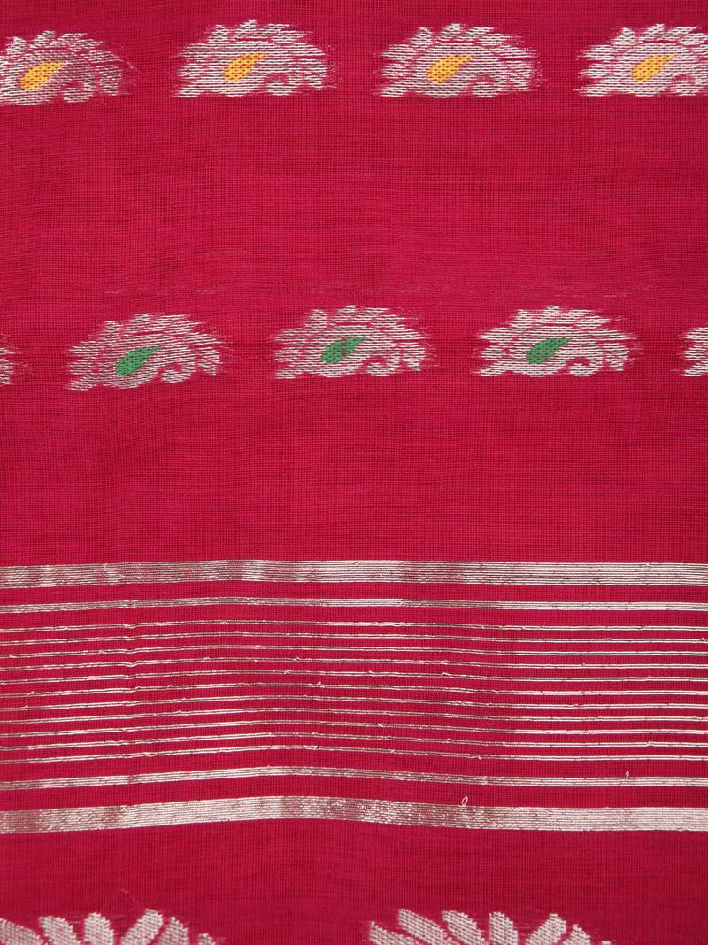 PinkLoom Women's  Pink Hand_Woven Cotton-Silk-Sarees With Unstitched Blouse Piece