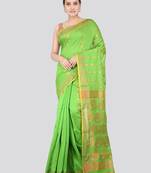 PinkLoom Women's  Green Hand_Woven Cotton-Silk-Sarees With Unstitched Blouse Piece