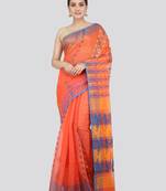 Pinkloom Women'S Orange Hand_Woven Soft Cotton Jamdani-Sarees Without Blouse Piece