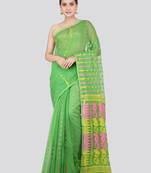 Pinkloom Women'S Green Hand_Woven Soft Cotton Jamdani-Sarees Without Blouse Piece