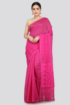 Pinkloom Women'S Pink Hand_Woven Soft Cotton Jamdani-Sarees Without Blouse Piece