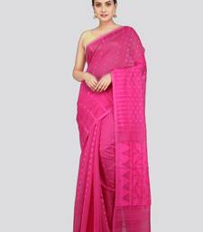 Pinkloom Women'S Pink Hand_Woven Soft Cotton Jamdani-Sarees Without Blouse Piece