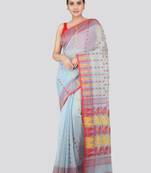 Pinkloom Women'S Blue Hand_Woven Soft Cotton Jamdani-Sarees Without Blouse Piece