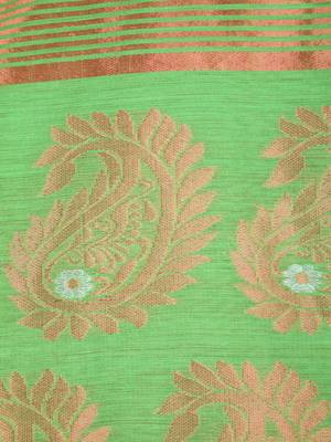 PinkLoom Women's  Green Hand_Woven Cotton-Silk-Sarees With Unstitched Blouse Piece 4