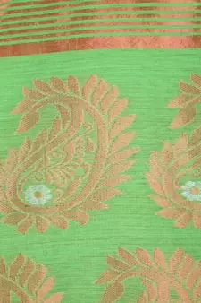 PinkLoom Women's  Green Hand_Woven Cotton-Silk-Sarees With Unstitched Blouse Piece