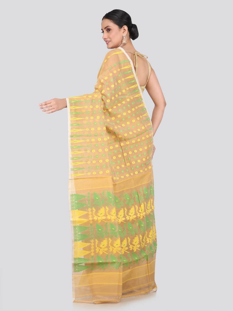 Pinkloom Women'S Beige Hand_Woven Soft Cotton Jamdani-Sarees Without Blouse Piece