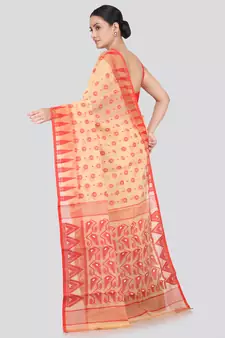 Pinkloom Women'S Beige Hand_Woven Soft Cotton Jamdani-Sarees Without Blouse Piece