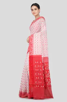 Pinkloom Women'S White Hand_Woven Soft Cotton Jamdani-Sarees Without Blouse Piece