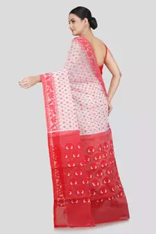 Pinkloom Women'S White Hand_Woven Soft Cotton Jamdani-Sarees Without Blouse Piece