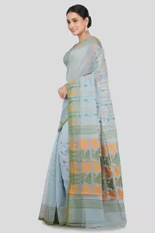 Pinkloom Women'S Multicolor Hand_Woven Soft Cotton Jamdani-Sarees Without Blouse Piece