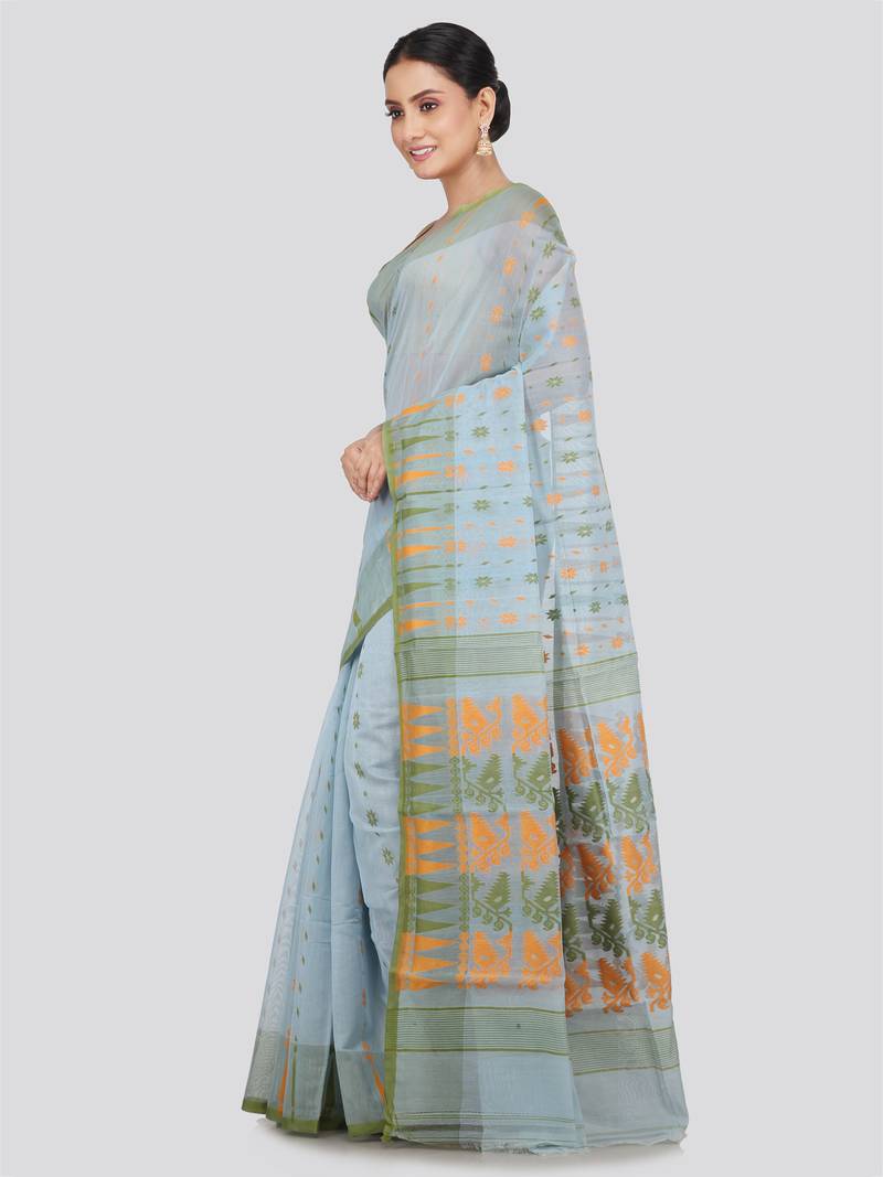 Pinkloom Women'S Multicolor Hand_Woven Soft Cotton Jamdani-Sarees Without Blouse Piece