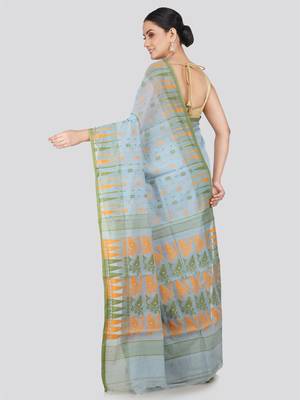 Pinkloom Women'S Multicolor Hand_Woven Soft Cotton Jamdani-Sarees Without Blouse Piece 3
