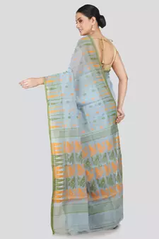 Pinkloom Women'S Multicolor Hand_Woven Soft Cotton Jamdani-Sarees Without Blouse Piece