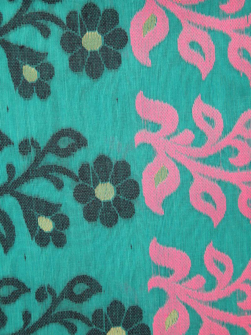 PinkLoom Women's  Blue Hand_Woven Soft Cotton Jamdani-Sarees Without Blouse Piece