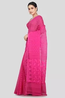 Pinkloom Women'S Pink Hand_Woven Soft Cotton Jamdani-Sarees Without Blouse Piece
