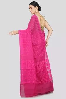 Pinkloom Women'S Pink Hand_Woven Soft Cotton Jamdani-Sarees Without Blouse Piece