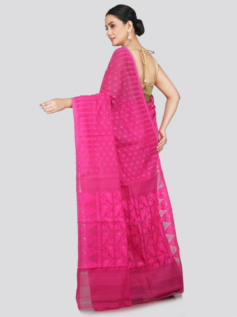 Pinkloom Women'S Pink Hand_Woven Soft Cotton Jamdani-Sarees Without Blouse Piece
