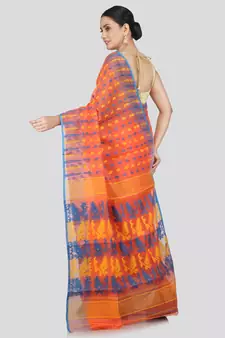 Pinkloom Women'S Orange Hand_Woven Soft Cotton Jamdani-Sarees Without Blouse Piece