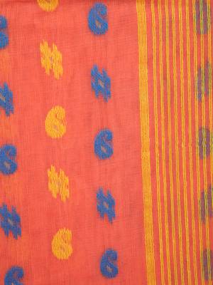 Pinkloom Women'S Orange Hand_Woven Soft Cotton Jamdani-Sarees Without Blouse Piece 4