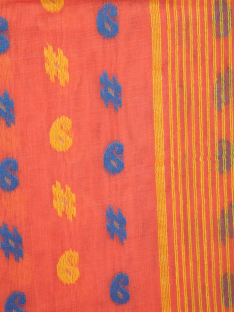 Pinkloom Women'S Orange Hand_Woven Soft Cotton Jamdani-Sarees Without Blouse Piece