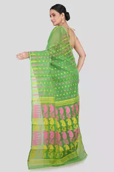 Pinkloom Women'S Green Hand_Woven Soft Cotton Jamdani-Sarees Without Blouse Piece